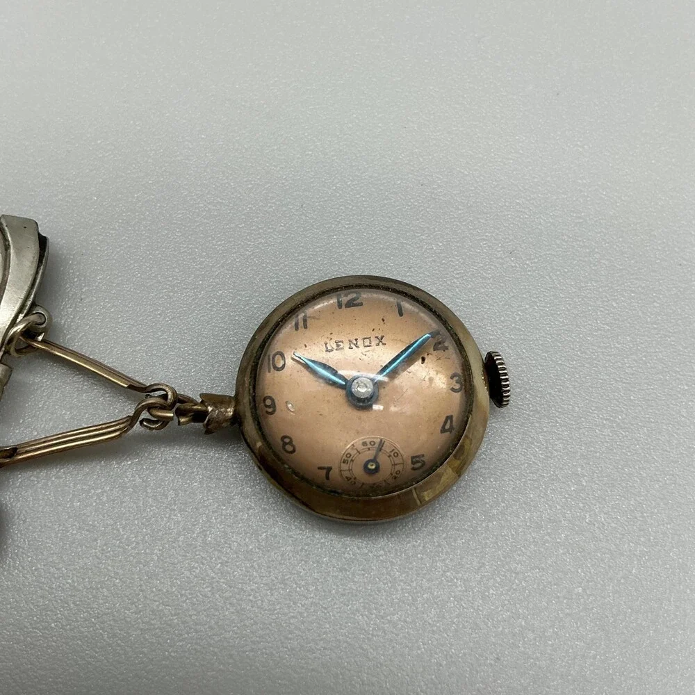 Vintage Lenox Bow Brooch Nurse Watch Women 22mm Bronze Gold Tone Manual